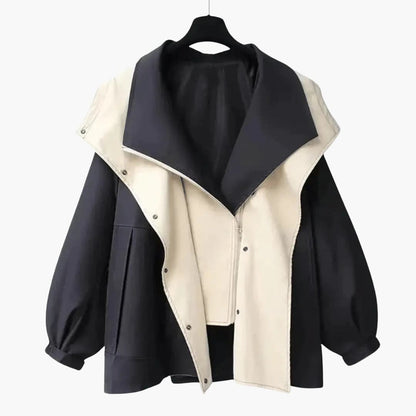 Ladies Double Tone Coat with Oversized Collar and Snap Fasteners
