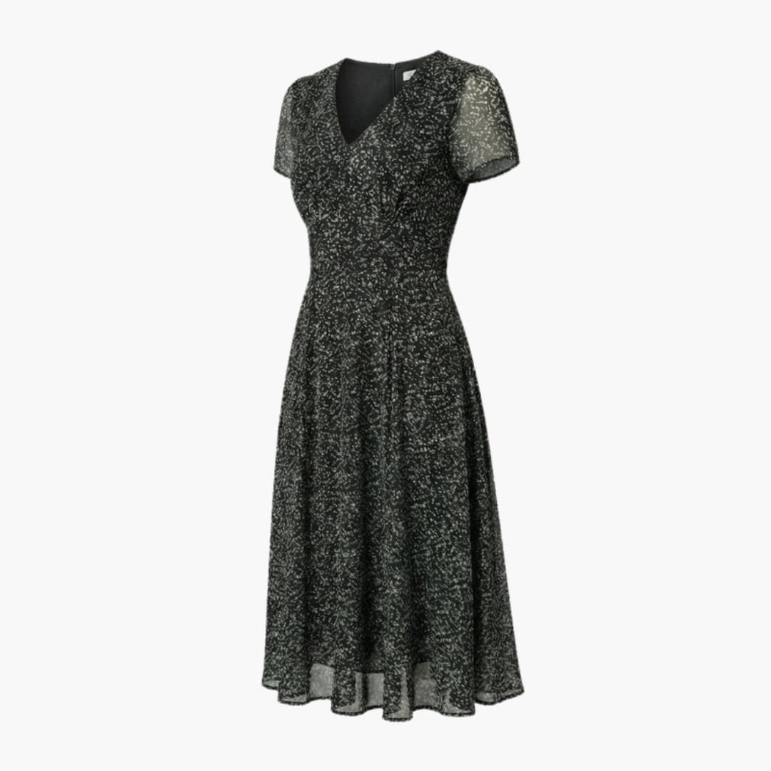 Ladies' Casual V Neck Summer Dress with Flared Skirt