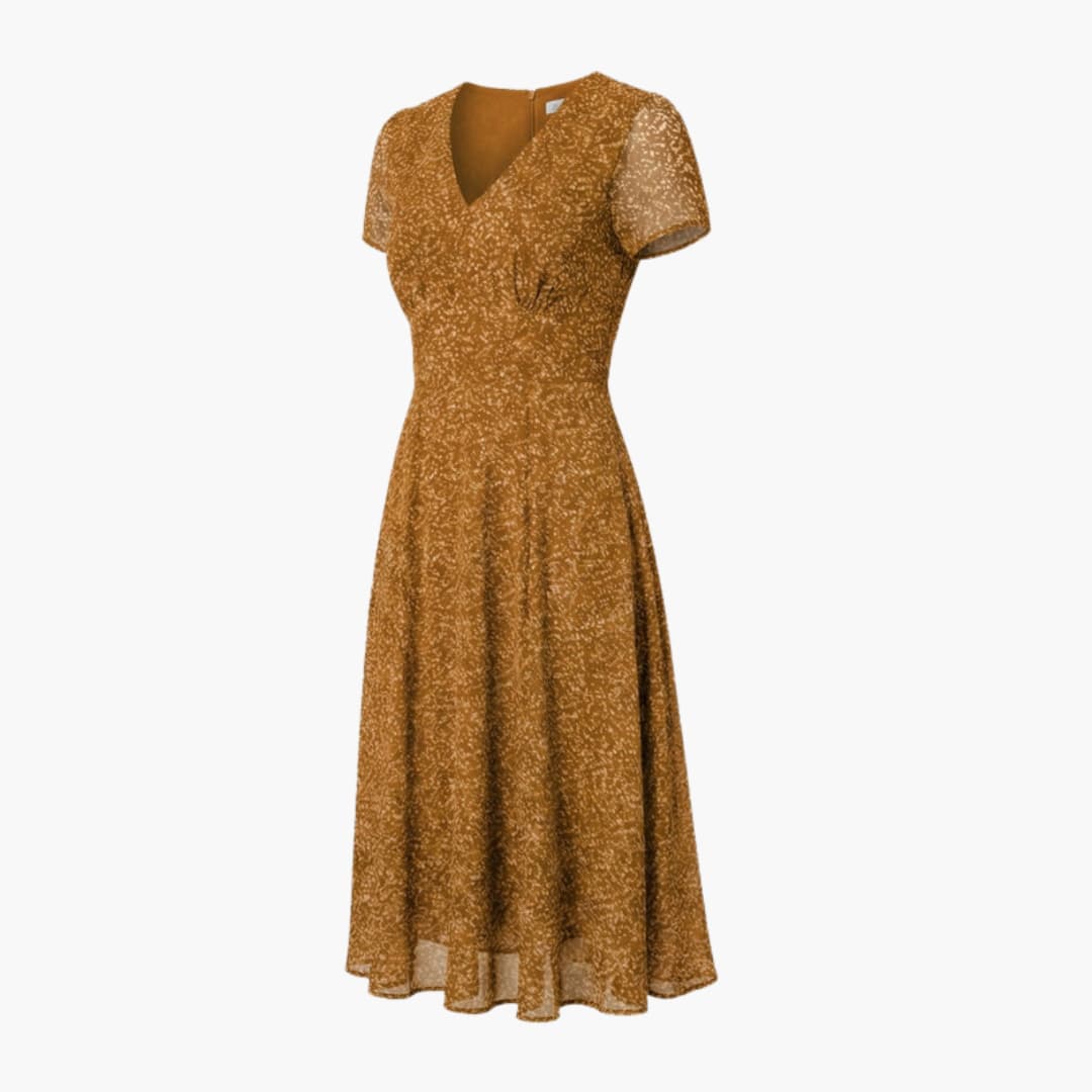 Ladies' Casual V Neck Summer Dress with Flared Skirt