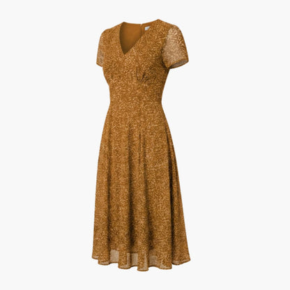 Ladies' Casual V Neck Summer Dress with Flared Skirt