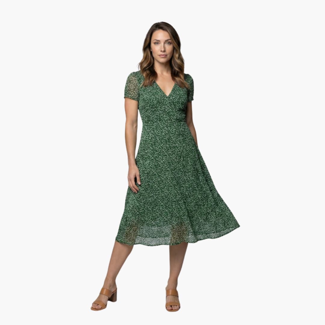 Ladies' Casual V Neck Summer Dress with Flared Skirt - Olytrend