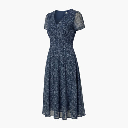 Ladies' Casual V Neck Summer Dress with Flared Skirt