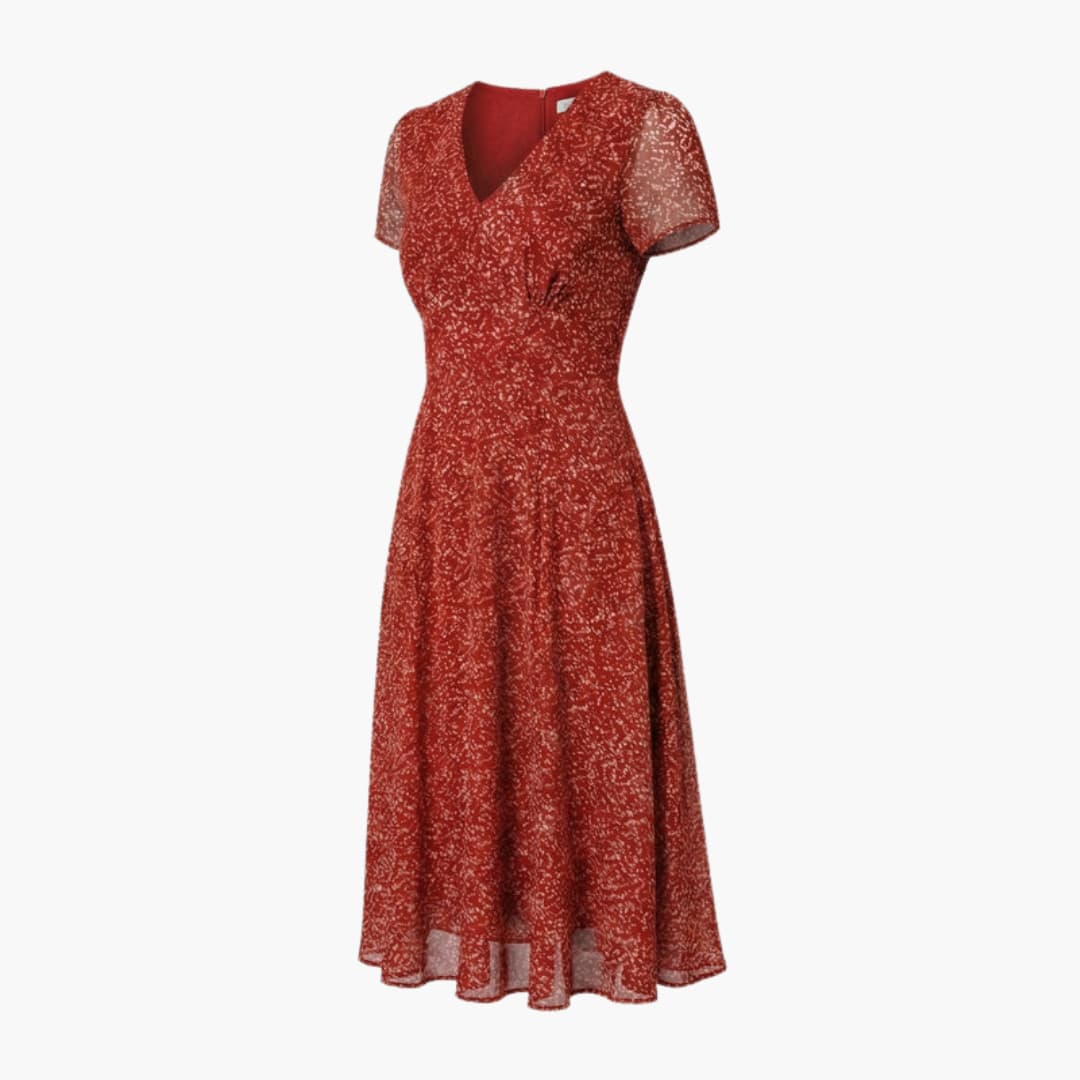 Ladies' Casual V Neck Summer Dress with Flared Skirt