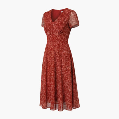 Ladies' Casual V Neck Summer Dress with Flared Skirt