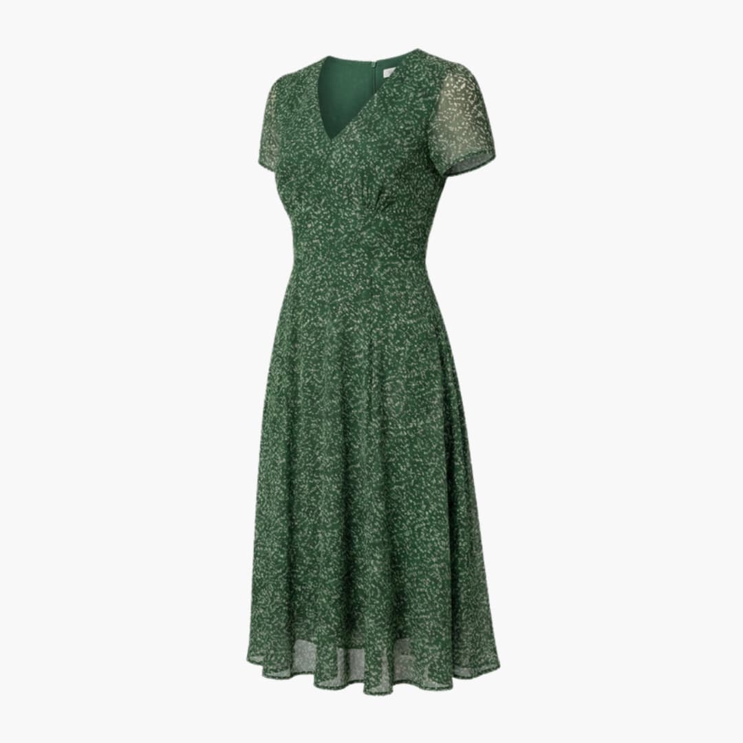 Ladies' Casual V Neck Summer Dress with Flared Skirt