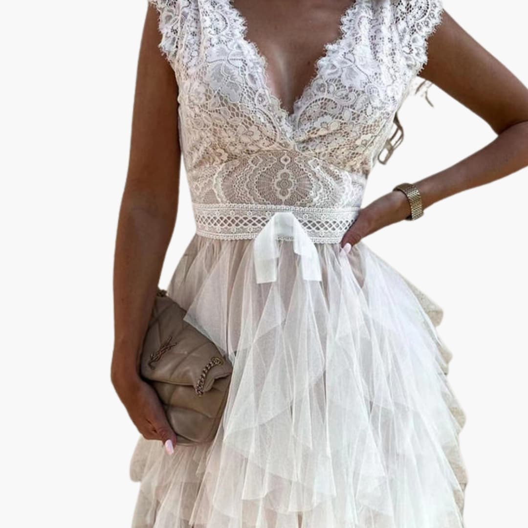 Ladies' Chic Off Shoulder Net Dress - Olytrend