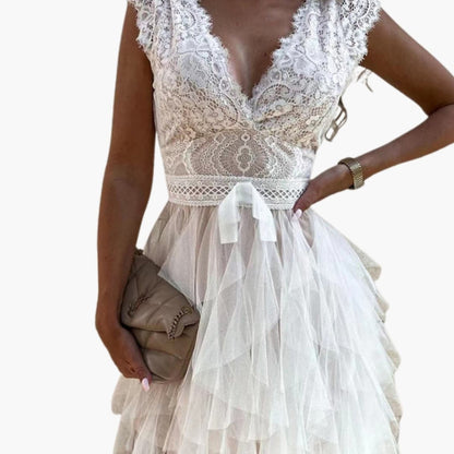 Ladies' Chic Off Shoulder Net Dress - Olytrend