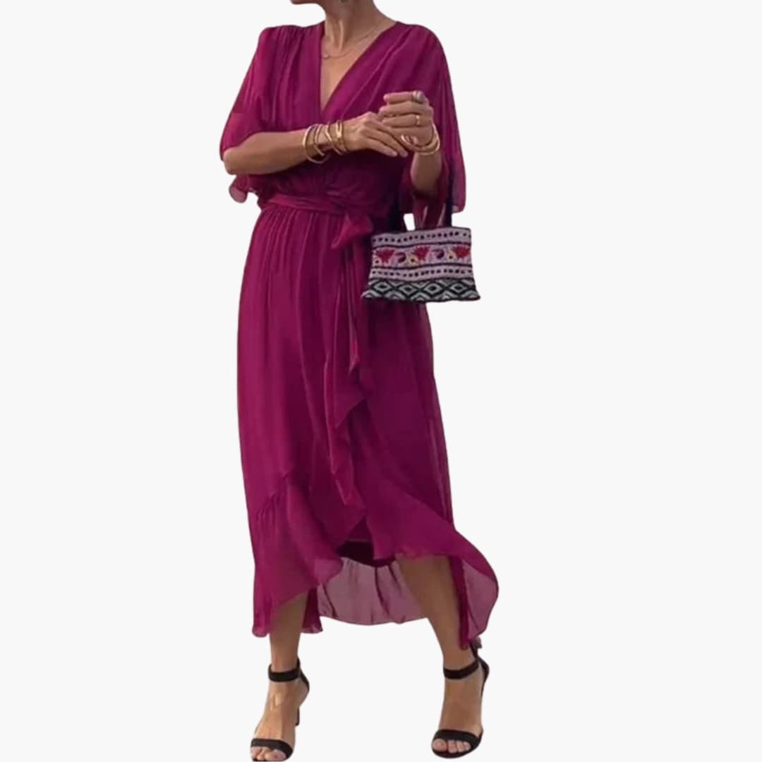Ladies' V-Neck Chiffon Evening Dress