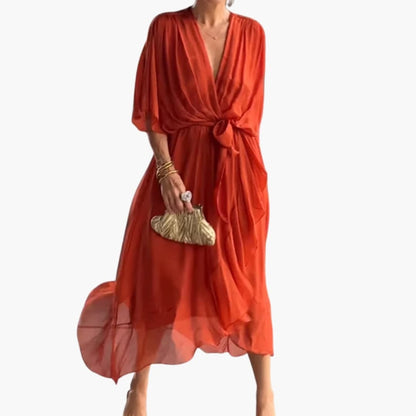 Ladies' V-Neck Chiffon Evening Dress