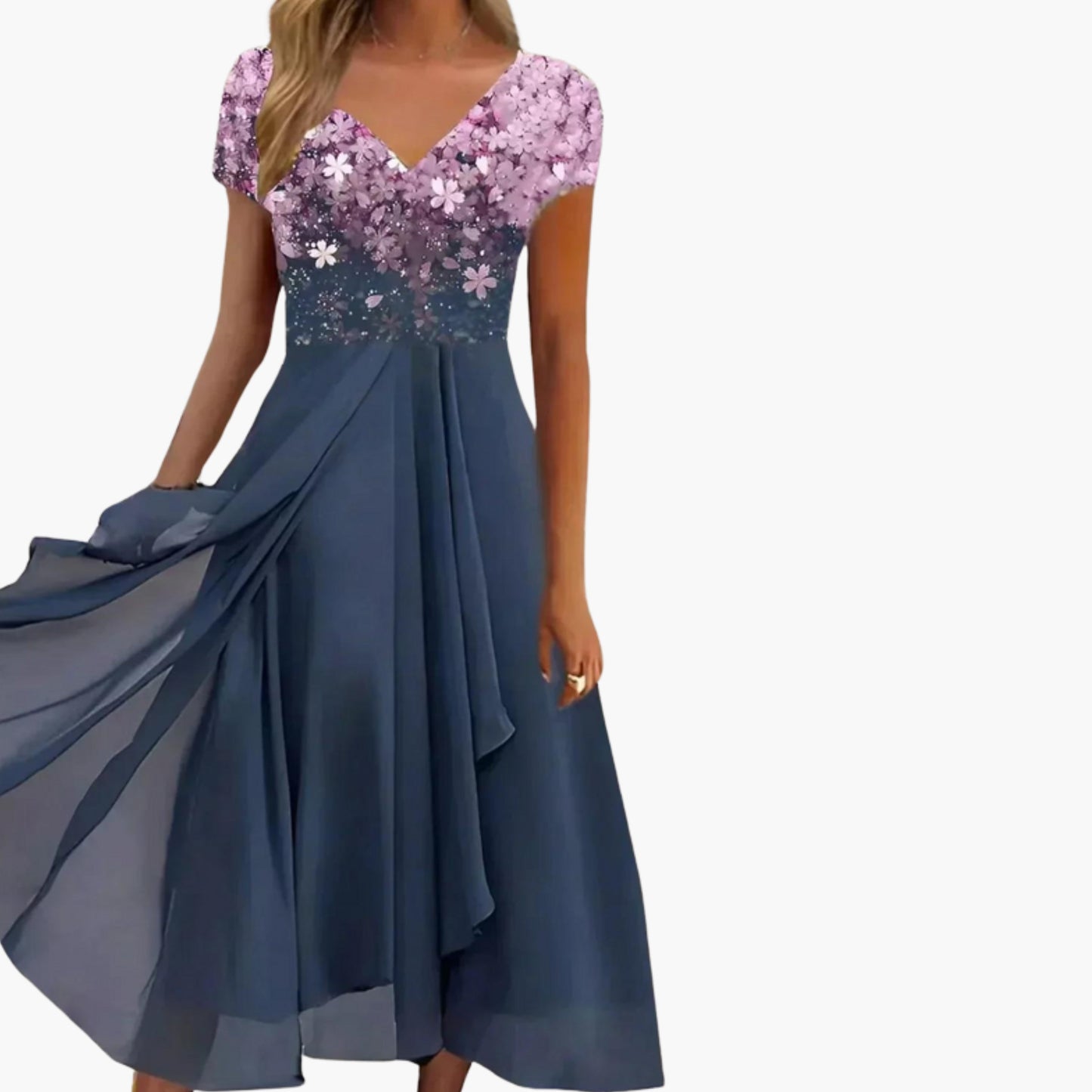 Ladies' Floral V Neck Chiffon Dress