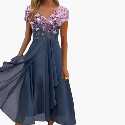 Ladies' Floral V Neck Chiffon Dress