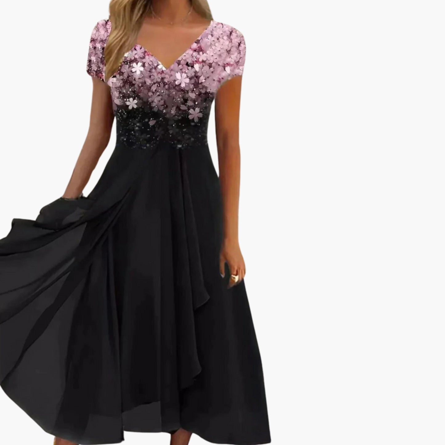 Ladies' Floral V Neck Chiffon Dress