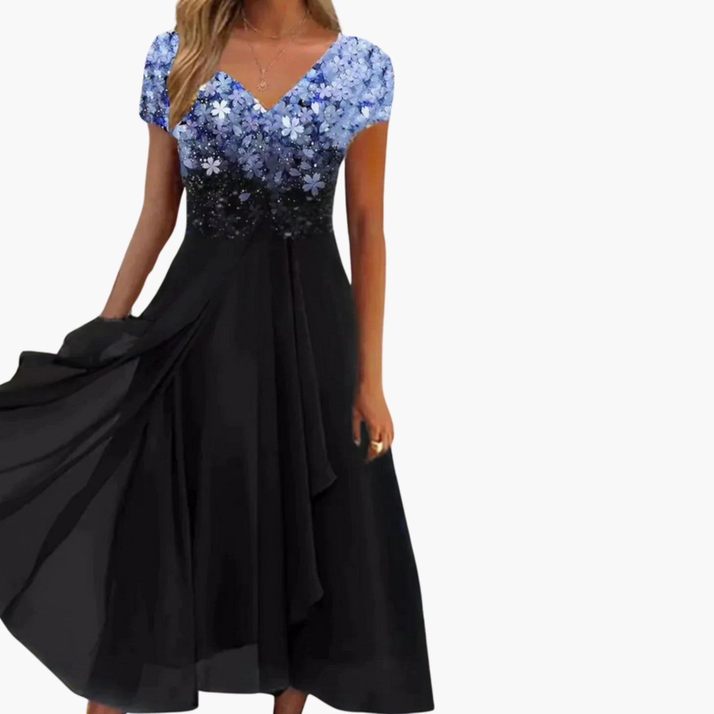 Ladies' Floral V Neck Chiffon Dress - Olytrend