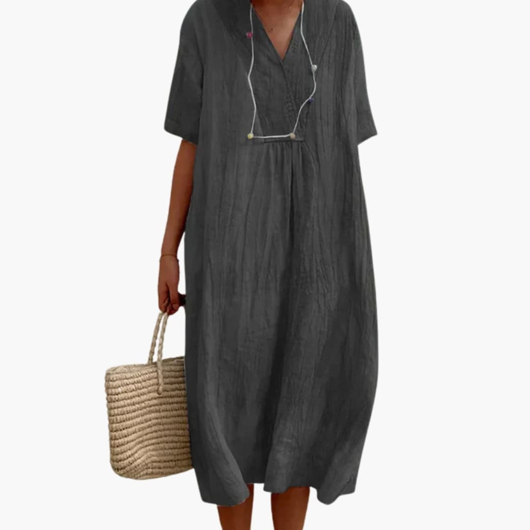 Casual Fit Short Sleeve V Neck Summer Dress
