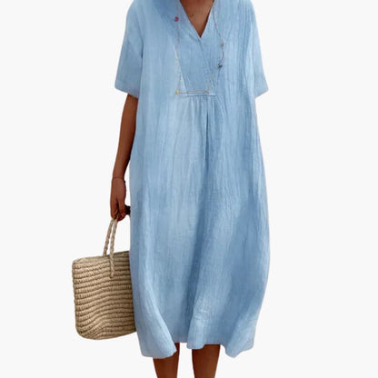 Casual Fit Short Sleeve V Neck Summer Dress