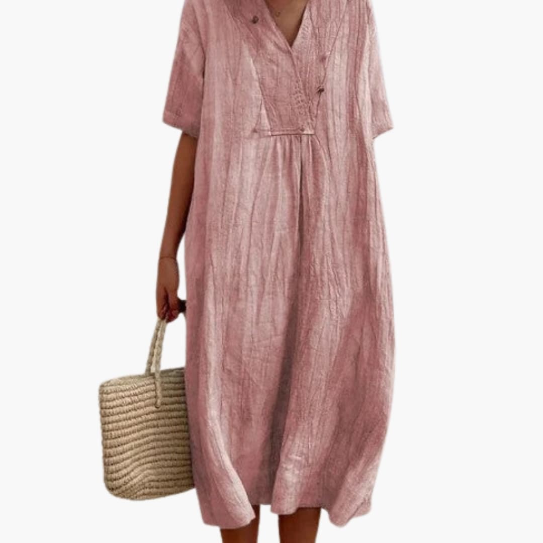 Casual Fit Short Sleeve V Neck Summer Dress - Olytrend
