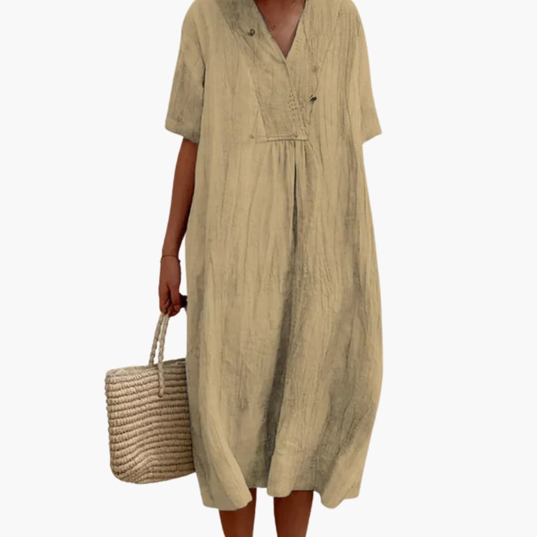 Casual Fit Short Sleeve V Neck Summer Dress