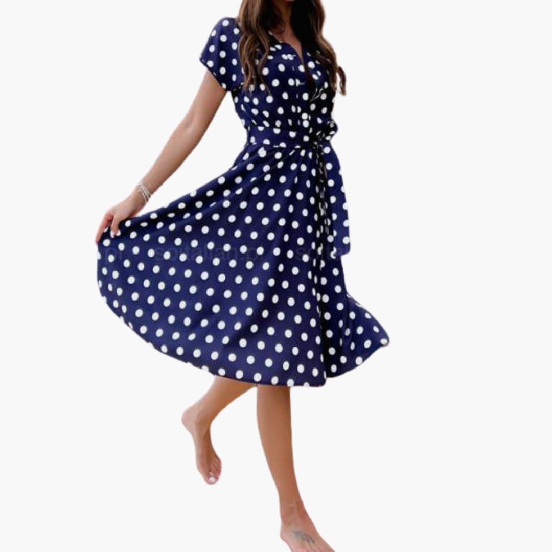 Ladies Spot Print V Neck Dress