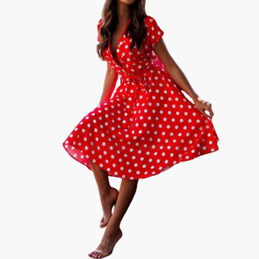 Ladies Spot Print V Neck Dress