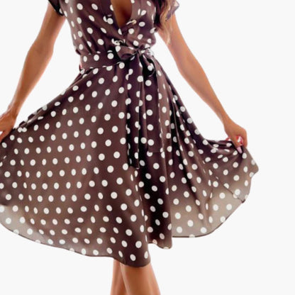 Ladies Spot Print V Neck Dress
