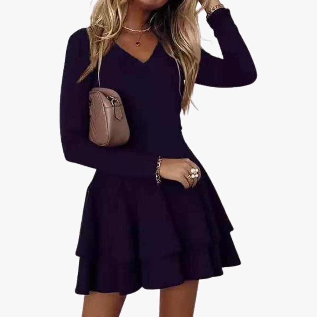 Ladies' Floral Tiered V-Neck Dress - Olytrend