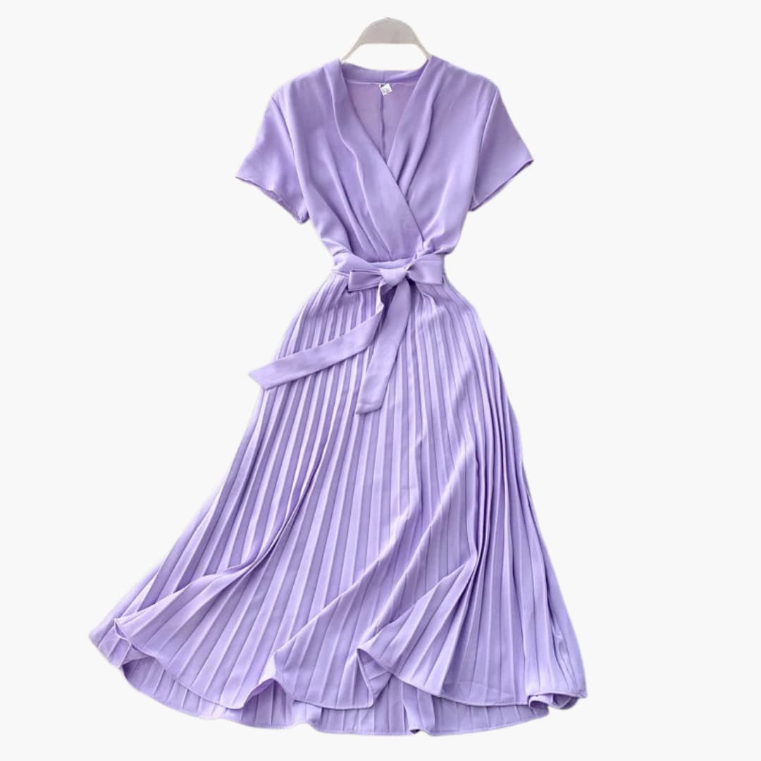 Flattering V Neck Midi Dress with High Waist Detail