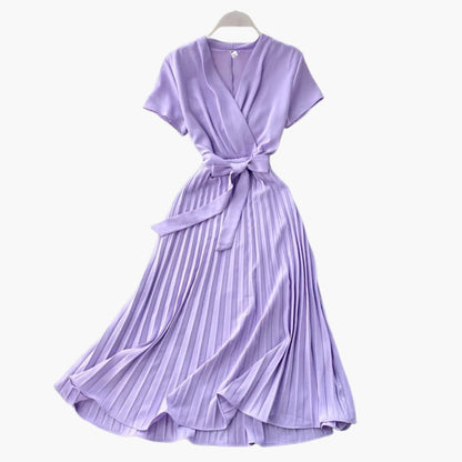 Flattering V Neck Midi Dress with High Waist Detail