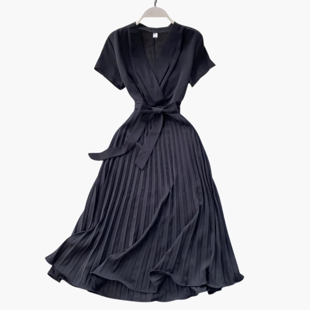 Flattering V Neck Midi Dress with High Waist Detail - Olytrend