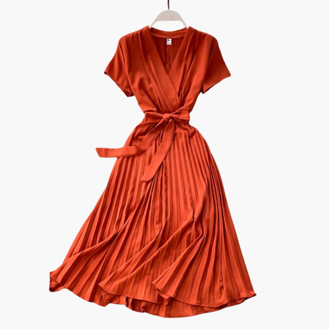 Flattering V Neck Midi Dress with High Waist Detail