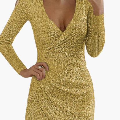 Glittery V Neck Party Dress