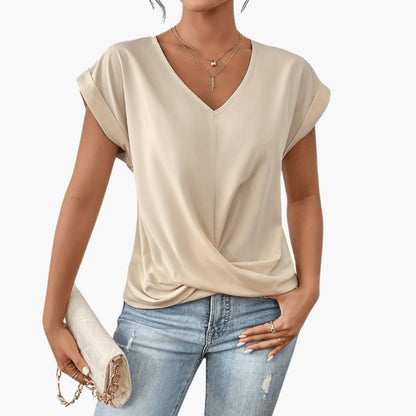 Casual Fit V-Neck Short Sleeve Women's Blouse