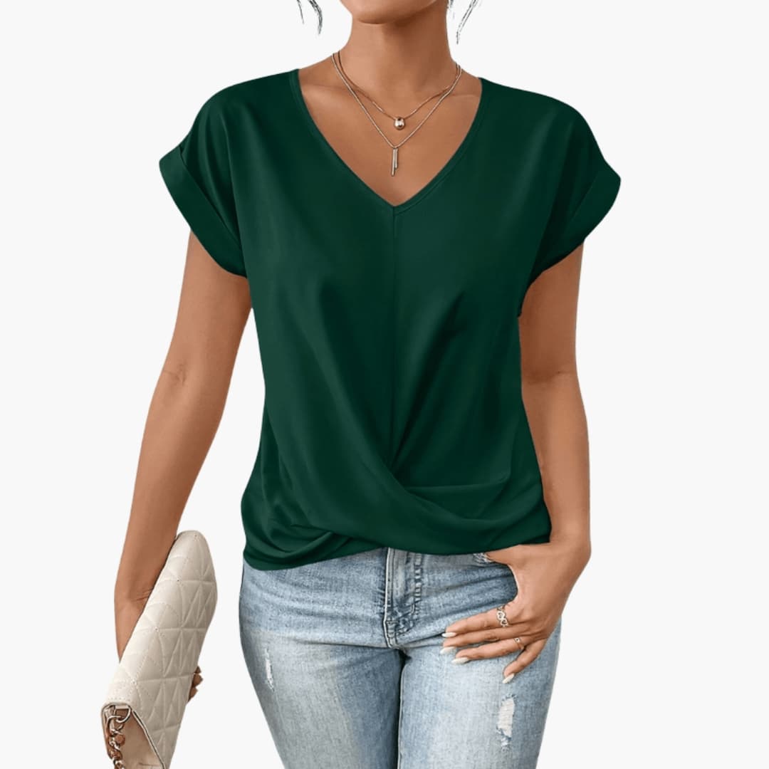 Casual Fit V-Neck Short Sleeve Women's Blouse