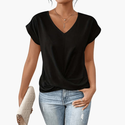 Casual Fit V-Neck Short Sleeve Women's Blouse