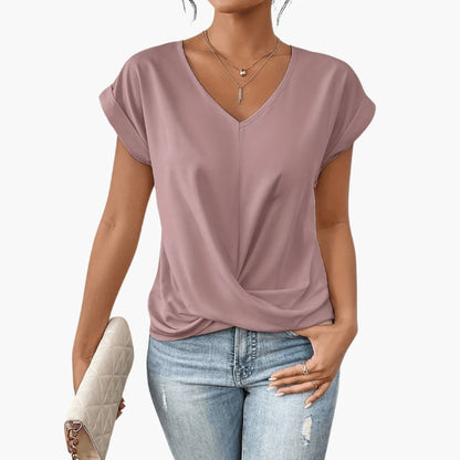 Casual Fit V-Neck Short Sleeve Women's Blouse - Olytrend
