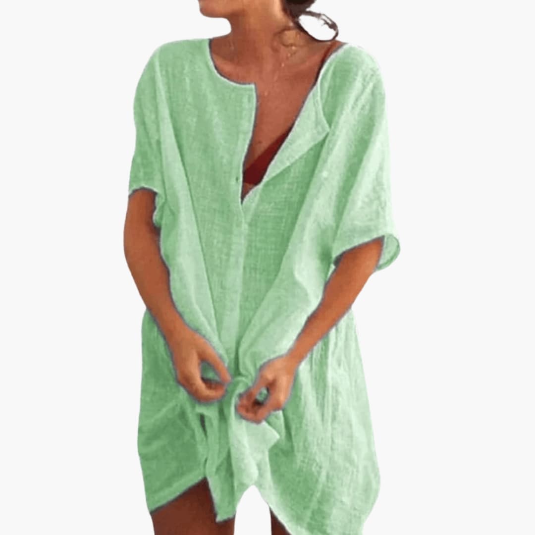Relaxed Fit Short Sleeve Tunic Dress for Women - Olytrend