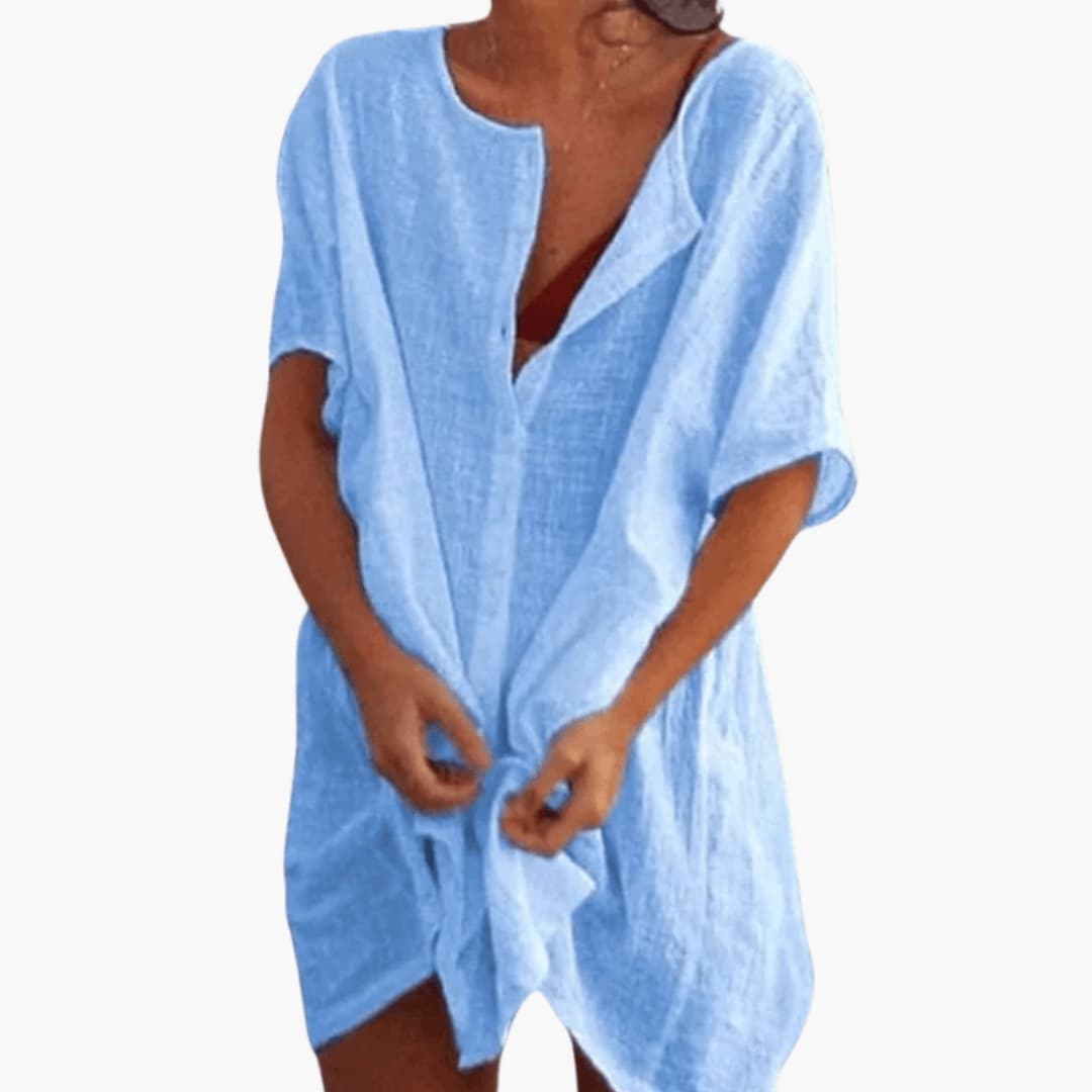 Relaxed Fit Short Sleeve Tunic Dress for Women