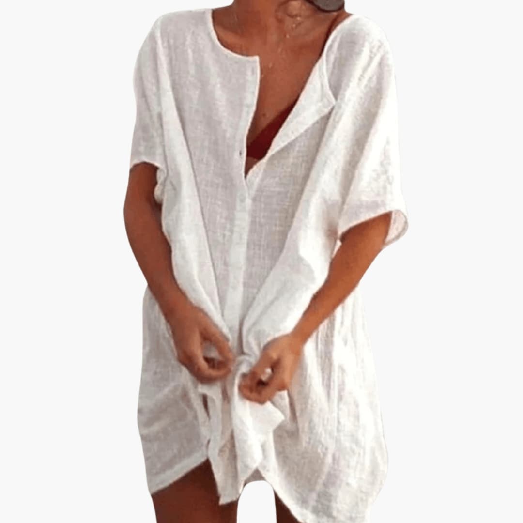 Relaxed Fit Short Sleeve Tunic Dress for Women