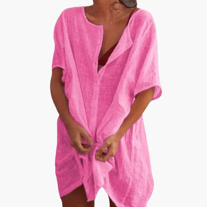 Relaxed Fit Short Sleeve Tunic Dress for Women