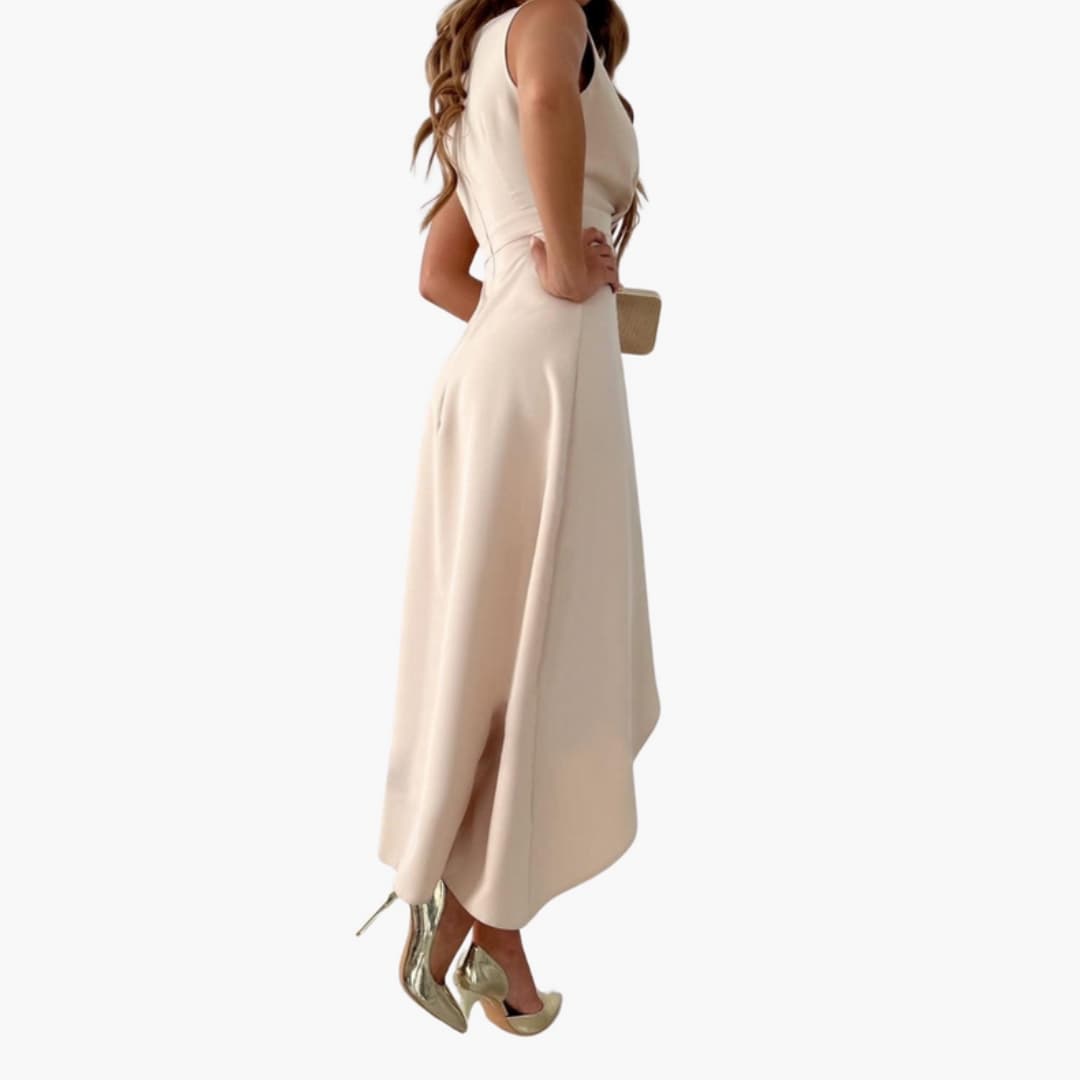Flattering V-Neck Midi Dress with Long Sleeves and Belted Waist