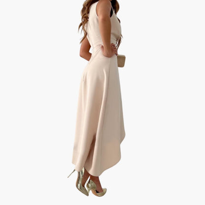 Flattering V-Neck Midi Dress with Long Sleeves and Belted Waist