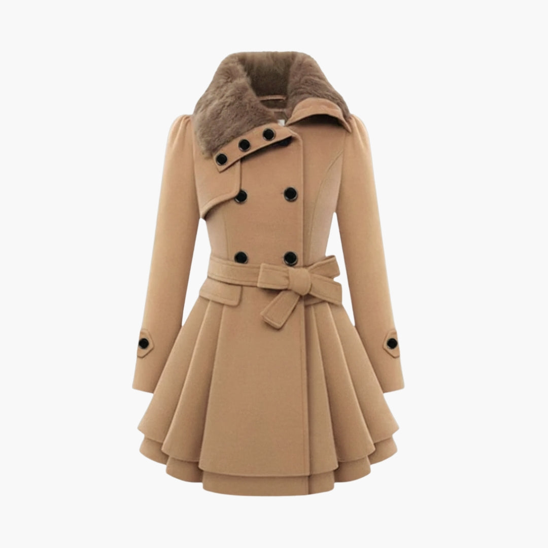 Ladies Warm Parka with Button Front and Waist Belt - Olytrend