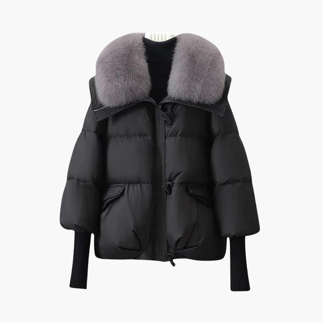 Ladies Warm Parka Coat with Faux Fur Trim and Zip - Olytrend