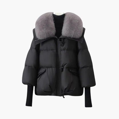 Ladies Warm Parka Coat with Faux Fur Trim and Zip - Olytrend