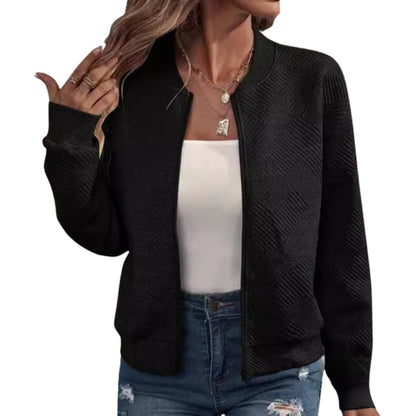 Ladies' Textured Zip Front Bomber Jacket with Cuffed Bottom