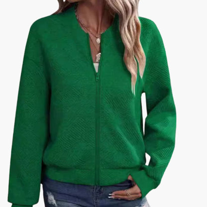 Ladies' Textured Zip Front Bomber Jacket with Cuffed Bottom