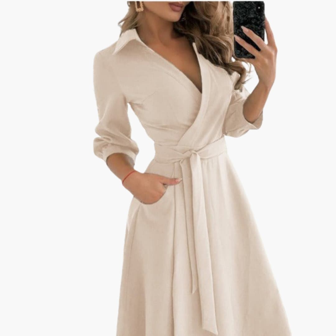 Ladies' Long Sleeve Wrap Dress with Belt and Pockets