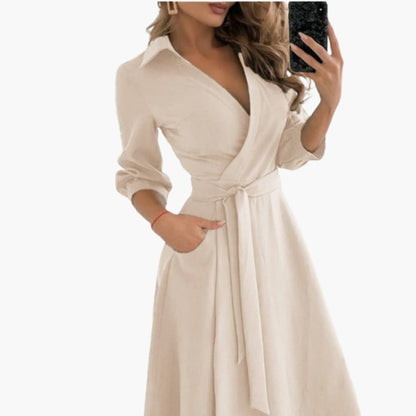 Ladies' Long Sleeve Wrap Dress with Belt and Pockets