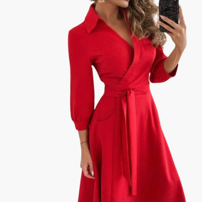 Ladies' Long Sleeve Wrap Dress with Belt and Pockets