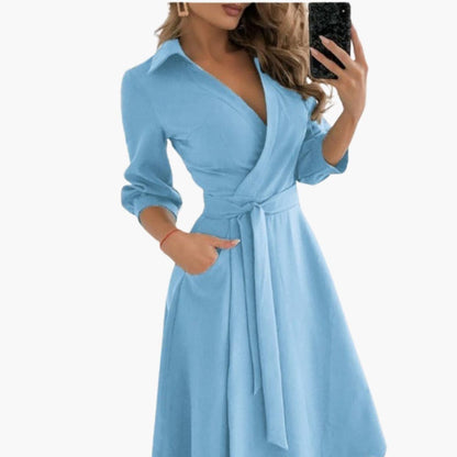 Ladies' Long Sleeve Wrap Dress with Belt and Pockets