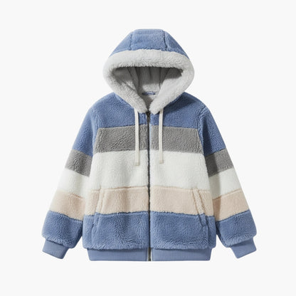 Ladies' Zip Up Striped Hoodie Coat - Olytrend